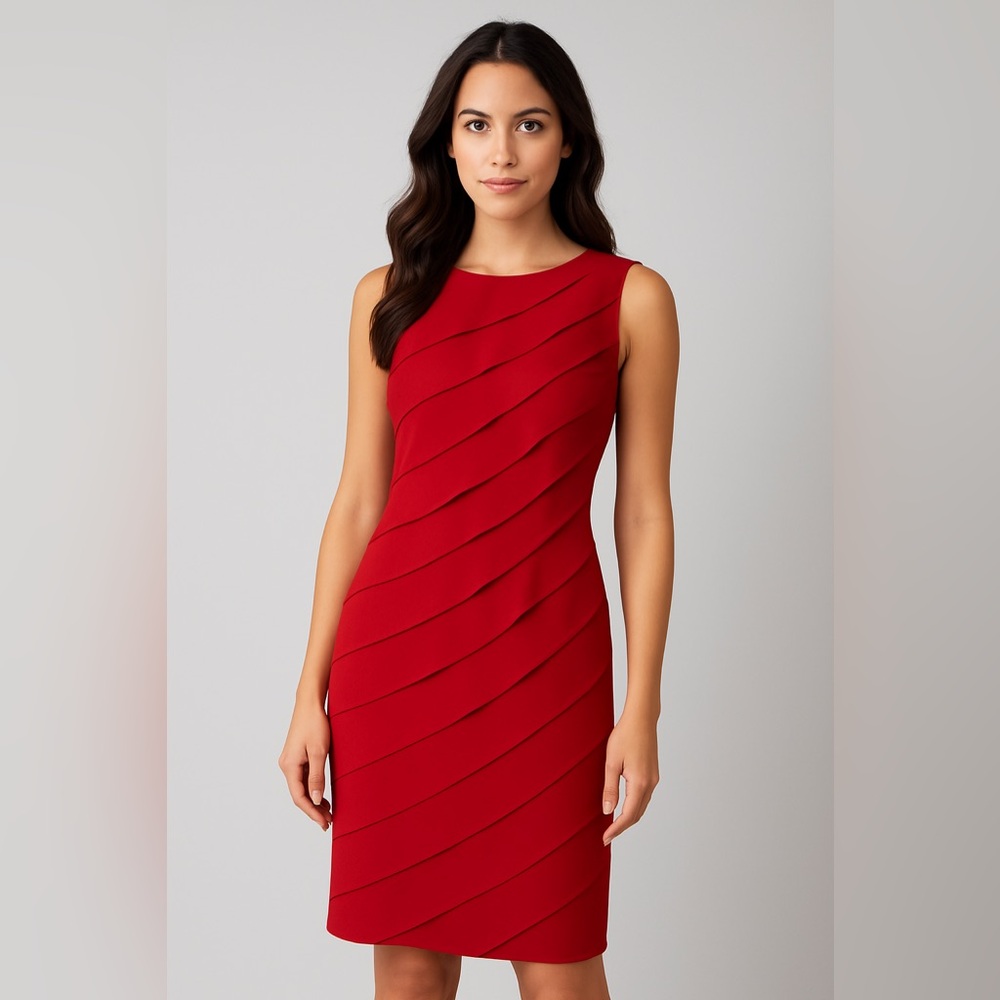 Calvin Klein Layered Red Midi Dress Cocktail